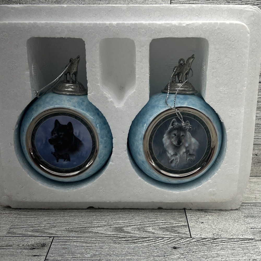 Bradford Exchange Spirit of The Wilderness Wolf Ornaments Set of 2 VTG 1997